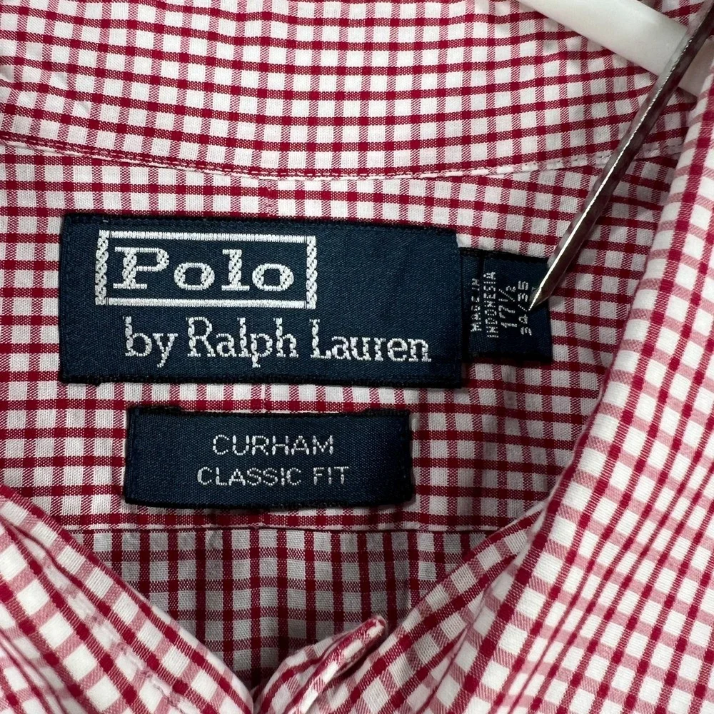 Polo Ralph Lauren Shirt Mens 17.5 Red Check Long Sleeve Button Up Curham Classic